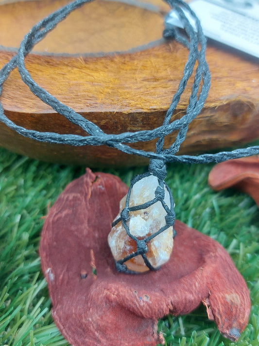 Natural Citrine Rough Point Mineral Stone Brazilian Crystal Healing Makrame Wrapped Necklace Protection Gift Accessories