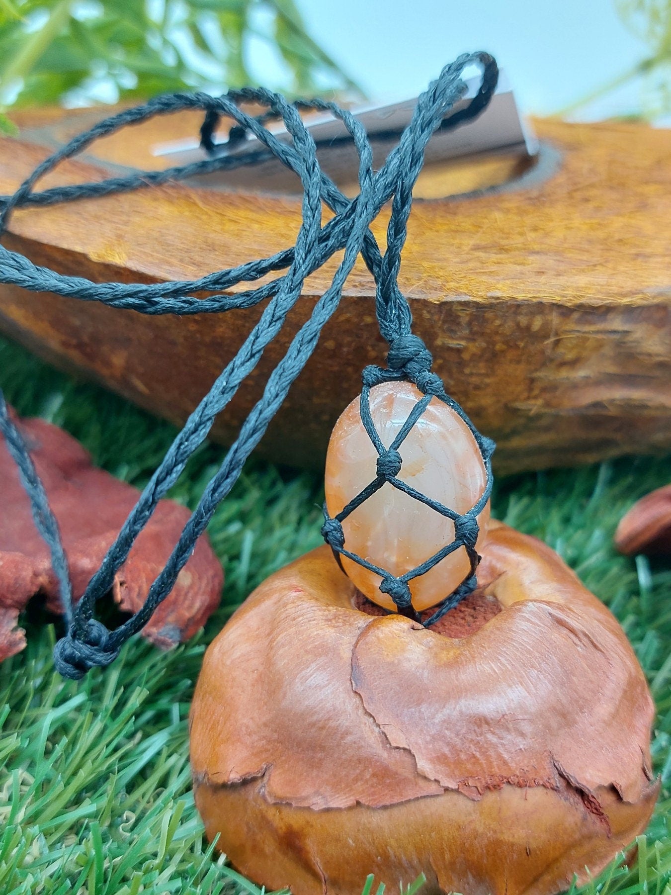 Orange Agate Polished Crystal Macrame Necklace
