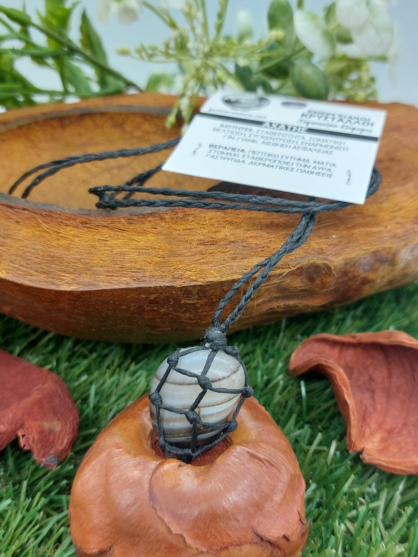 Natürlicher polierter Achat-Mineralstein, brasilianischer Kristall, Heilung, Makramee-Halskette, Schutz, Geschenk-Accessoires