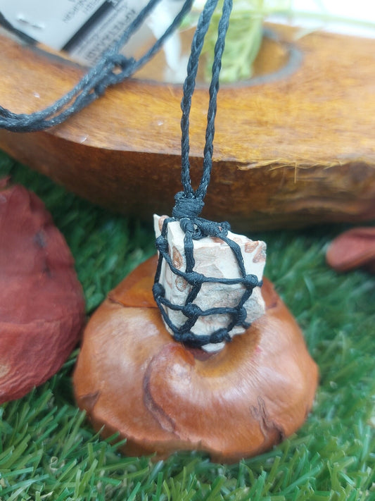Leopard Skin Jasper Rough Crystal Mcrame Necklace