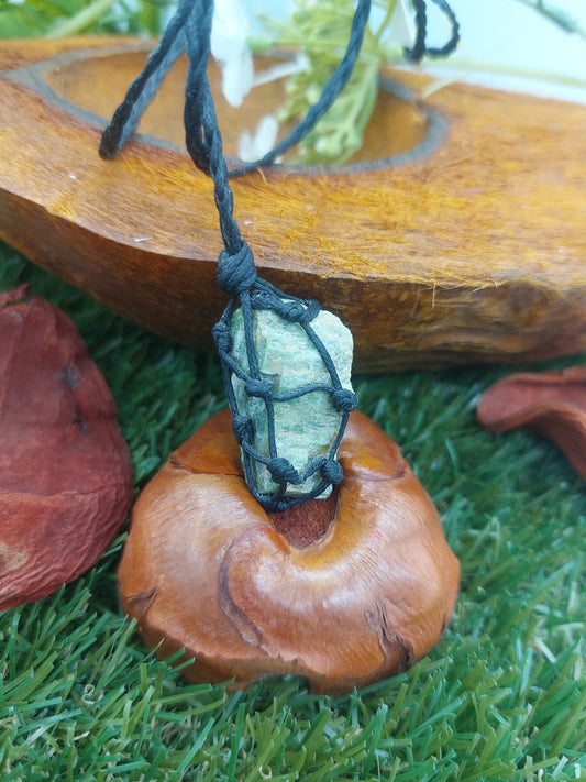 Green Tourmaline Rough Crystal Macrame Necklace