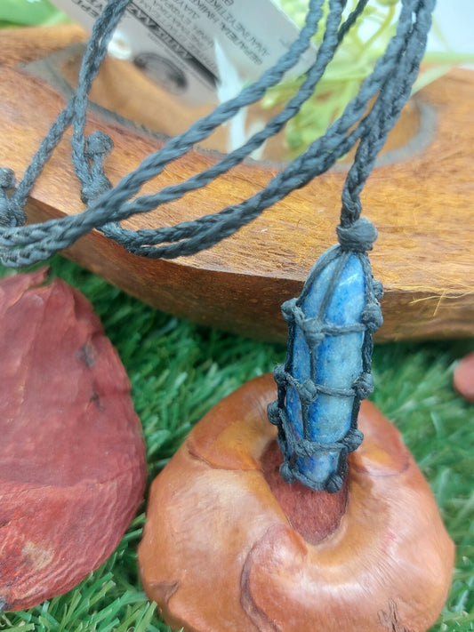 Lapis Lazouli Polished Crystal Macrame Necklace