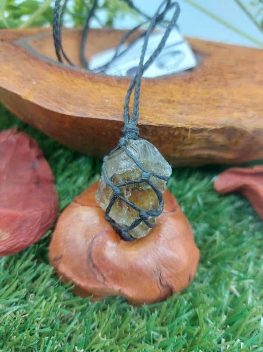 Smoky Quartz Rough Crystal Macrame Necklace