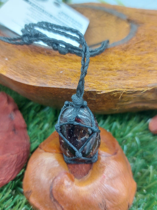 Red Garnet (Almandine) Crystal Macrame Necklace