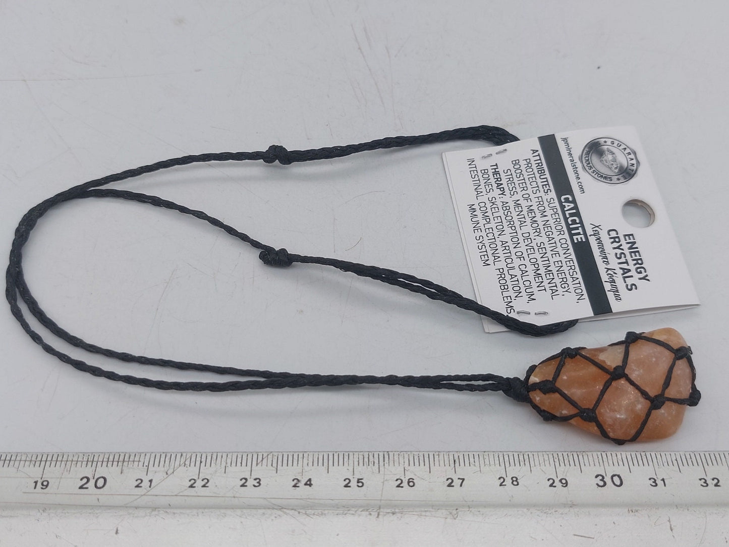 Makramee-Halskette aus poliertem Orangencalcit-Kristall