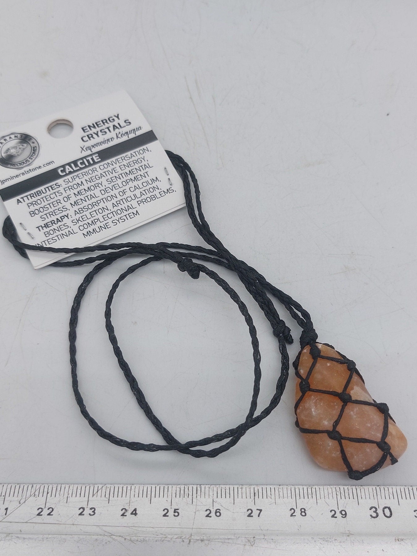 Makramee-Halskette aus poliertem Orangencalcit-Kristall