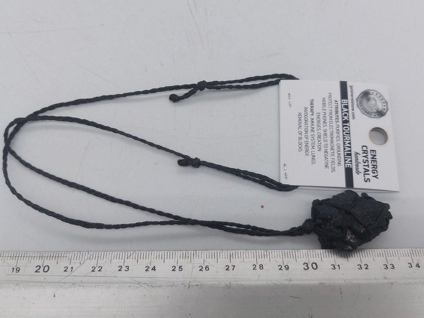 Schwarze Turmalin Rohkristall Makramee Halskette