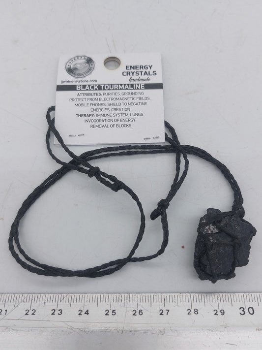 Black Tourmaline Rough Crystal Macrame Necklace