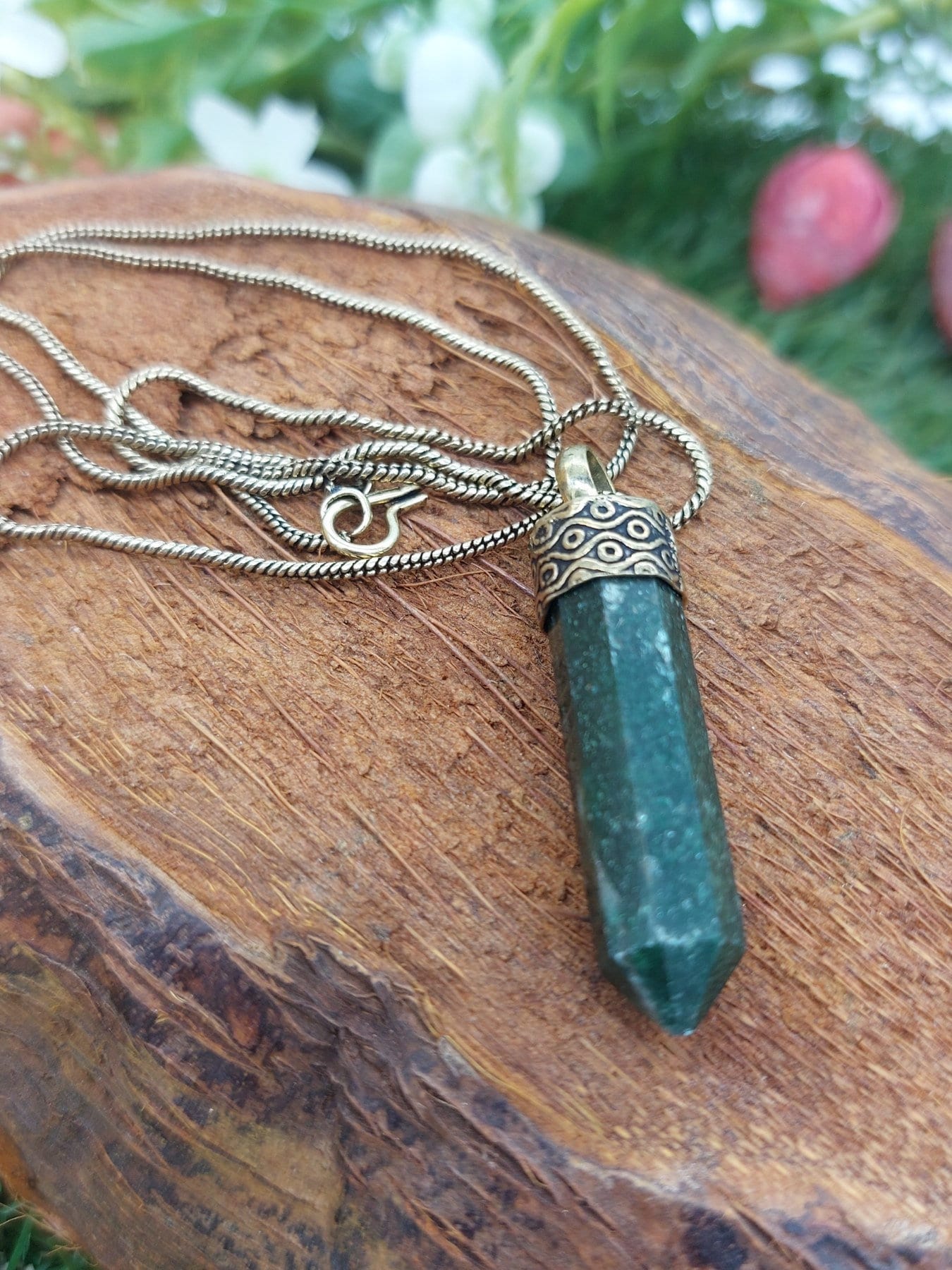 Aventurine point crystal necklace - accessories - brazilian crystal