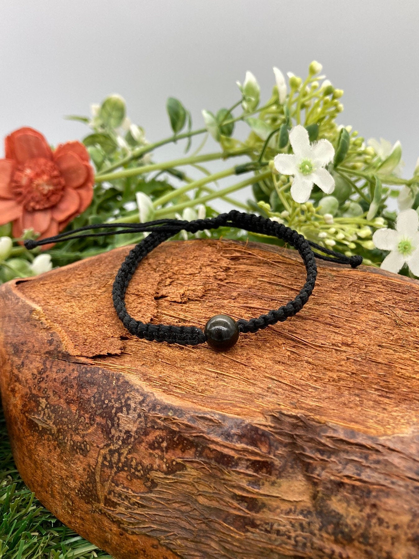 Golden Sheen Obsidian Bead Macrame Bracelet