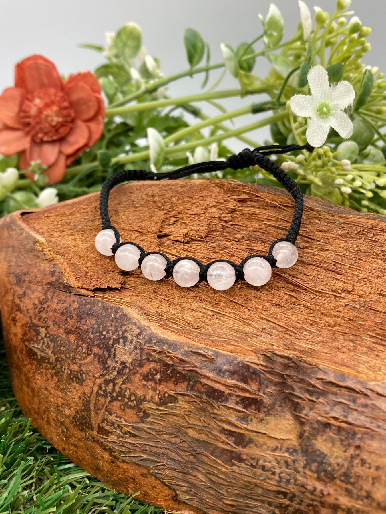 Rose Quartz Crystal Beaded Macrame Bracelet