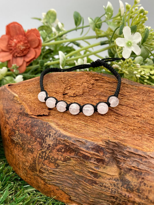 Rose Quartz Crystal Beaded Macrame Bracelet