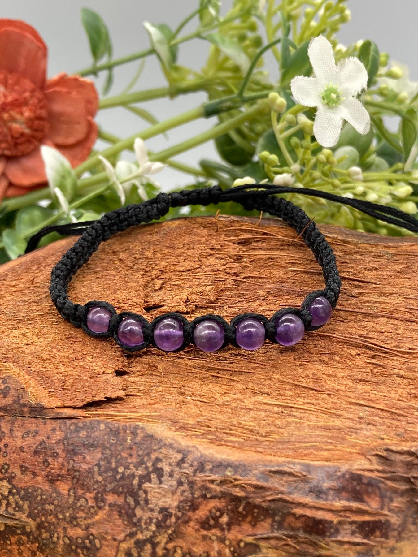 Amethyst Crystal Beaded Macrame Bracelet