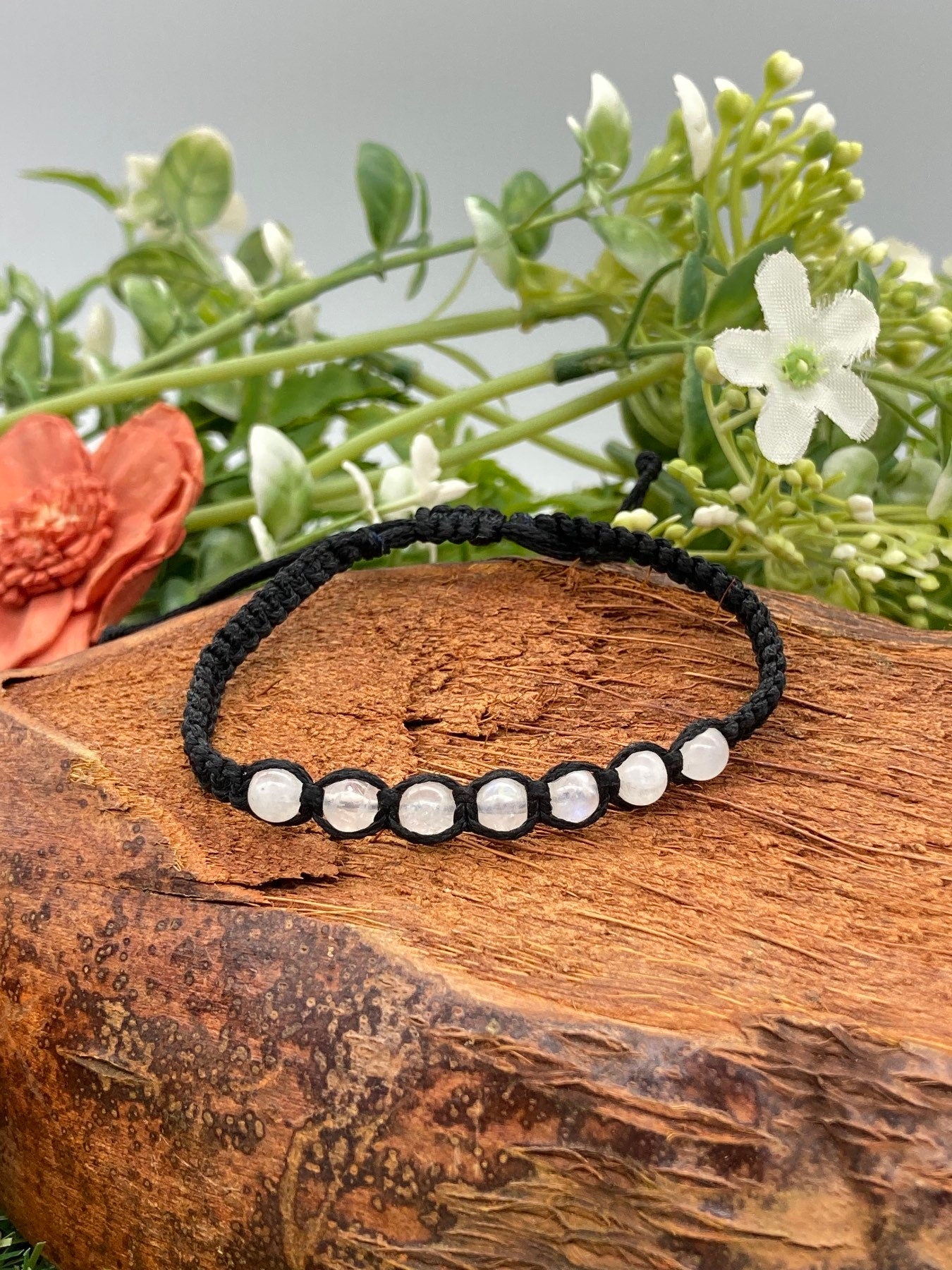 Moonstone Crystals Beaded Macrame Bracelet