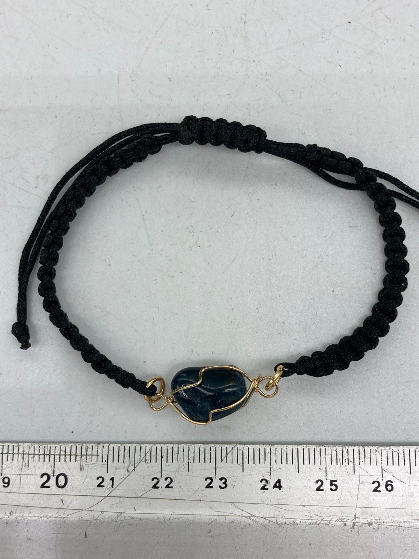 Blue Agate Crystal Macrame Bracelet with Gold Plated Wrap
