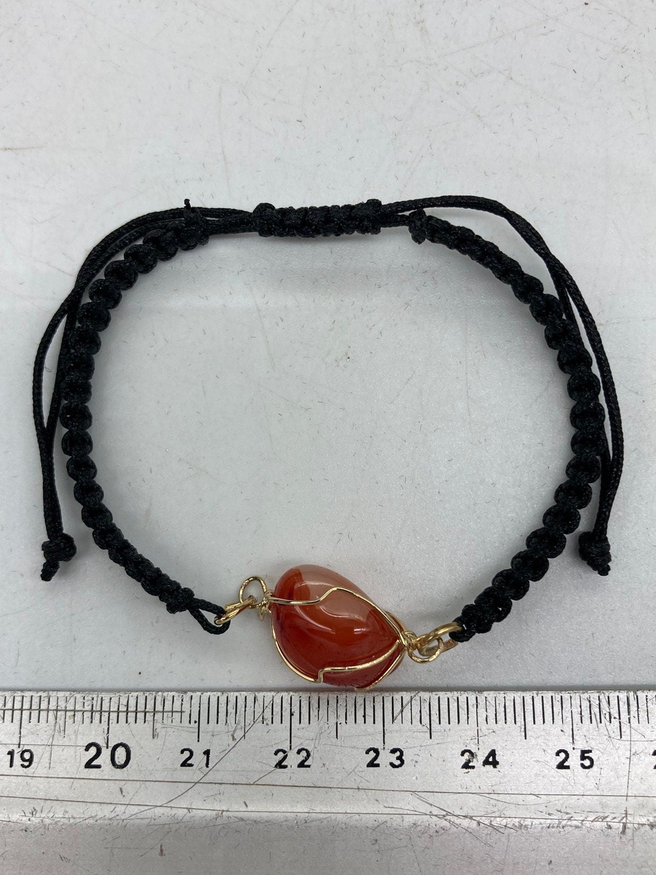 Carnelian Crystal Macrame Bracelet with Gold Plated Wrap