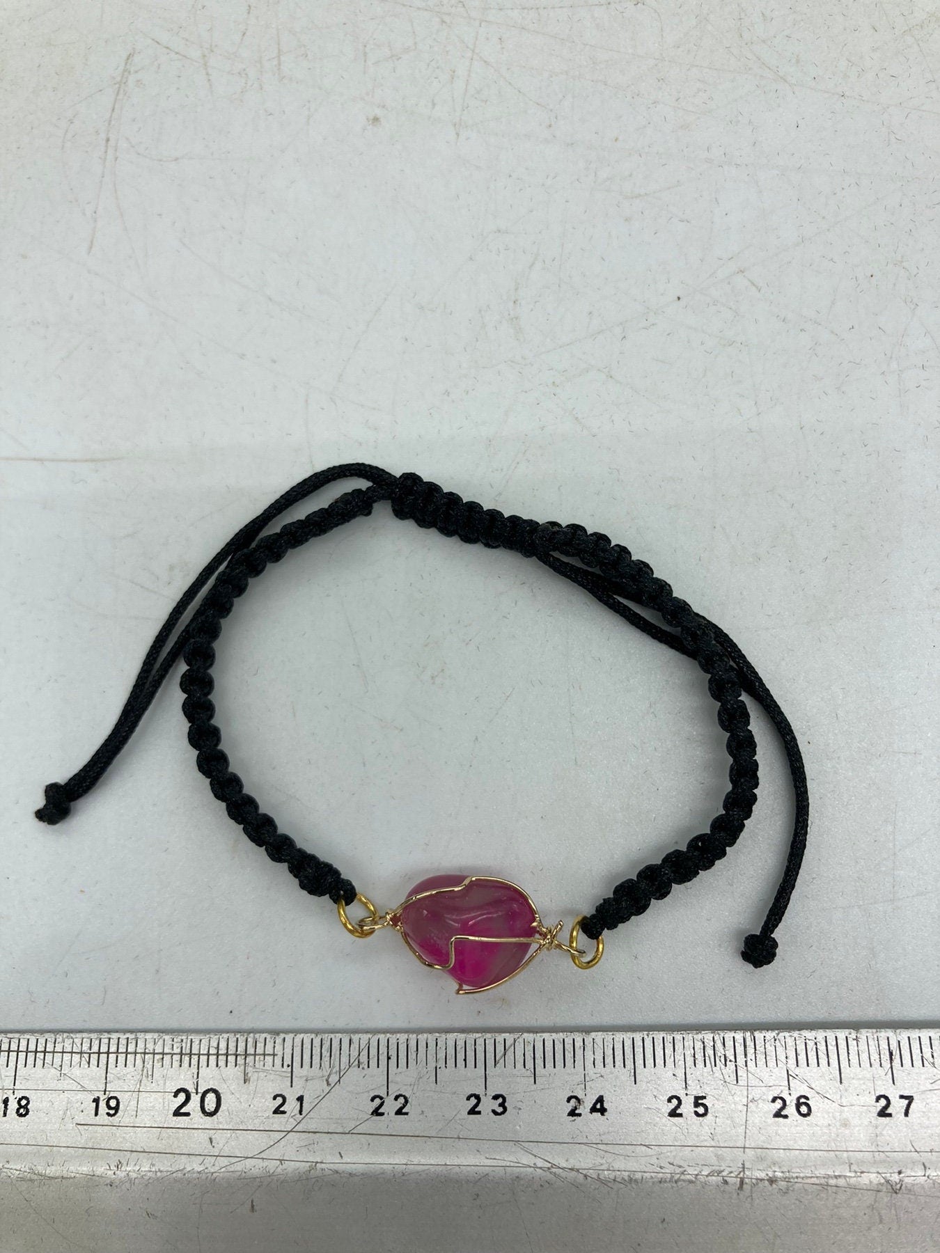 Pink Agate Crystal Macrame Bracelet with Gold Plated Wrap