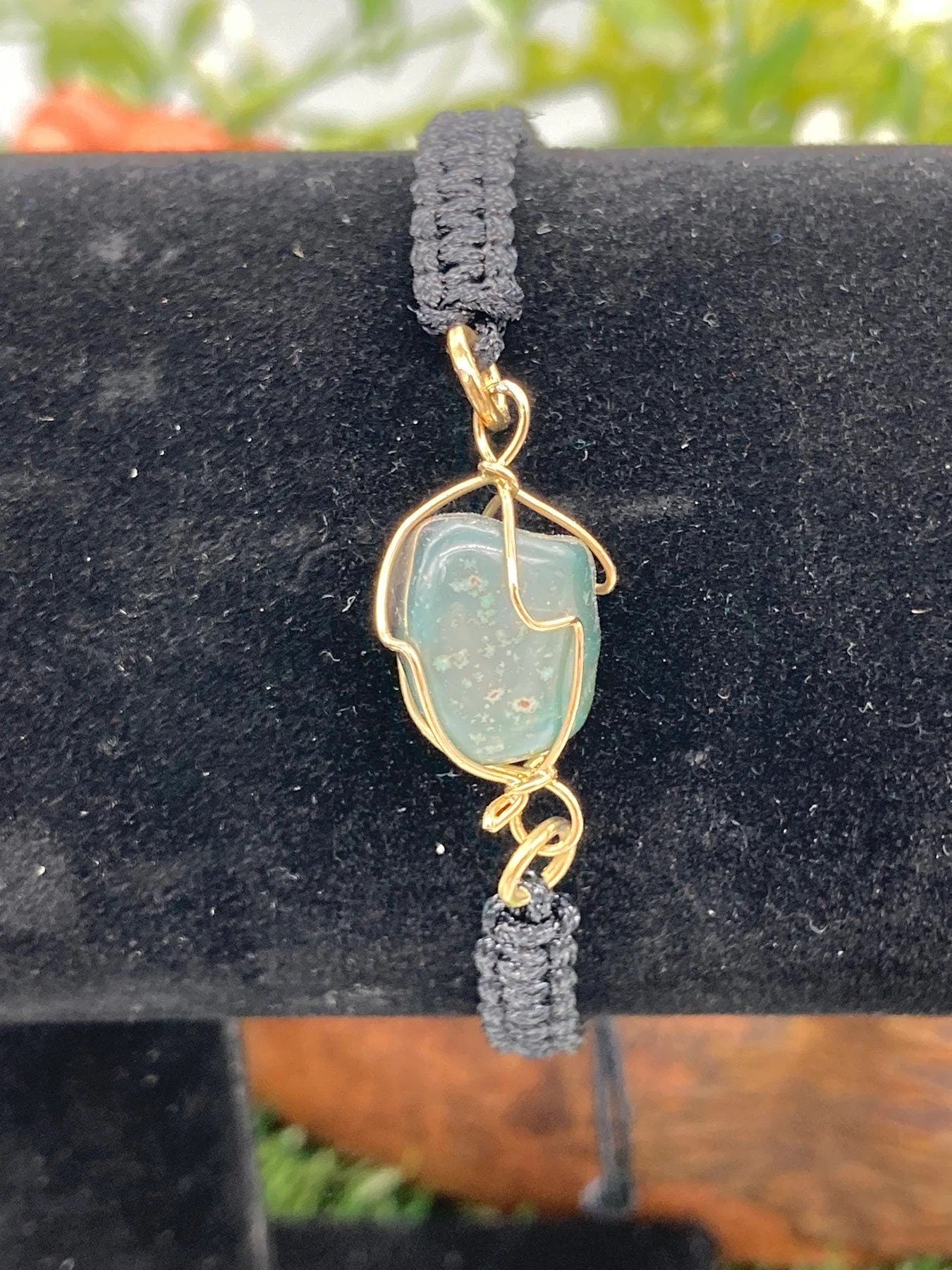 Green Aventurine Crystal Macrame  Bracelet with Gold Plated Wrap