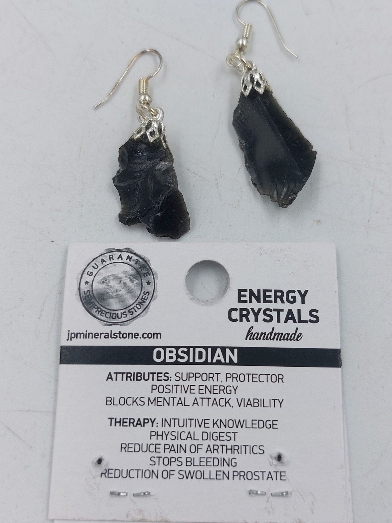 Black Obsidian Rough Crystal Earrings Handmade
