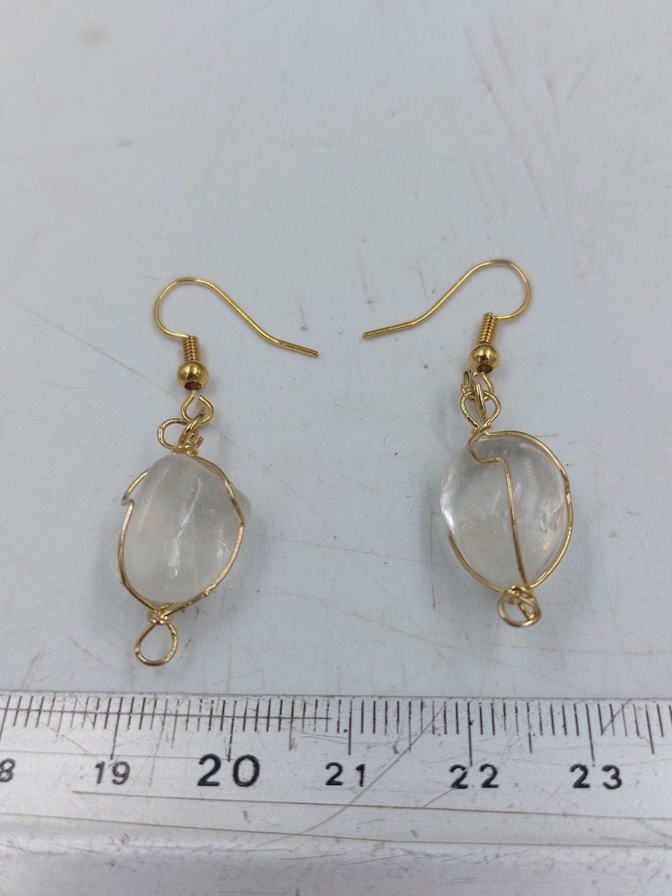 Clear Quartz Crystal Earrings Gold Plated Handmade