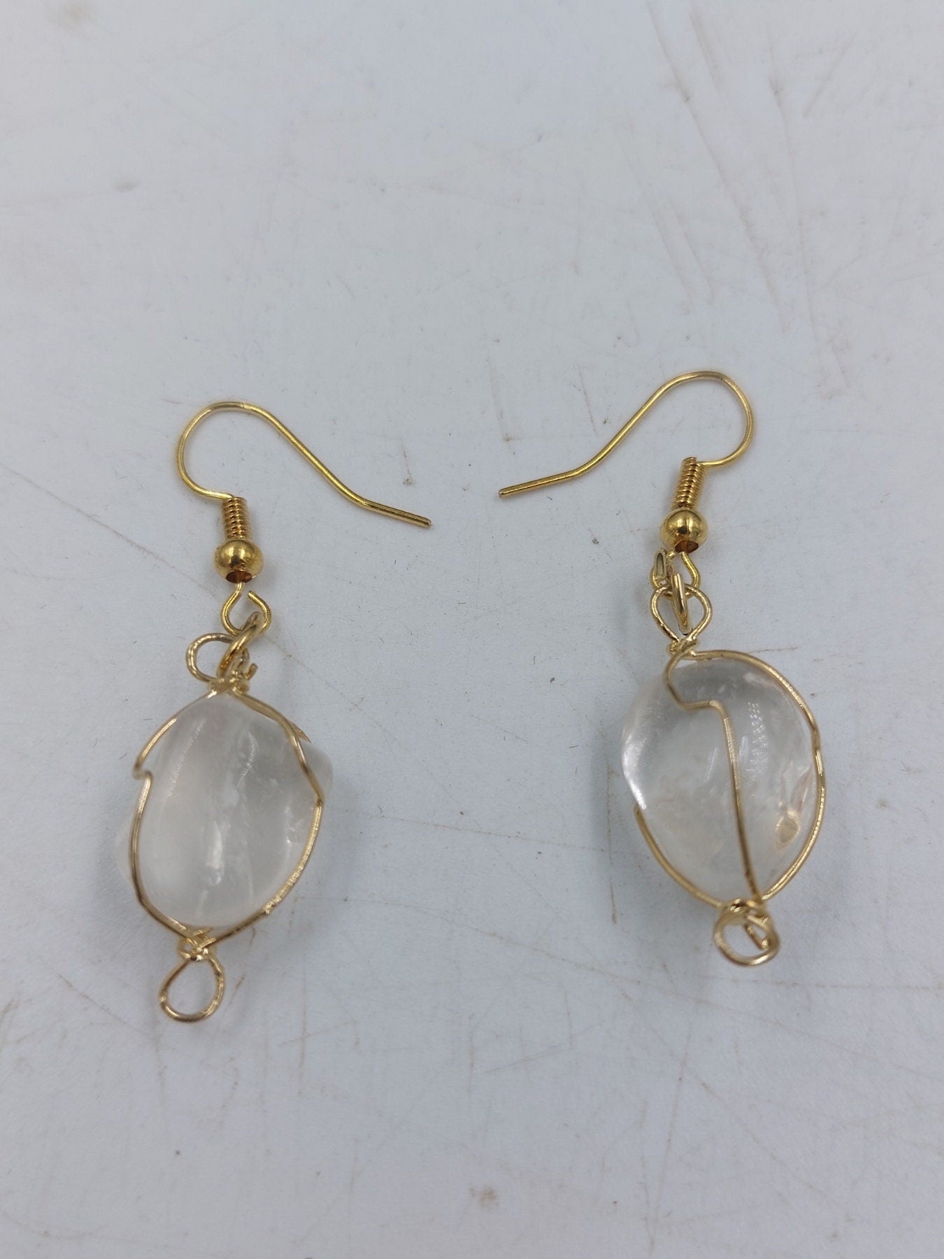 Clear Quartz Crystal Earrings Gold Plated Handmade