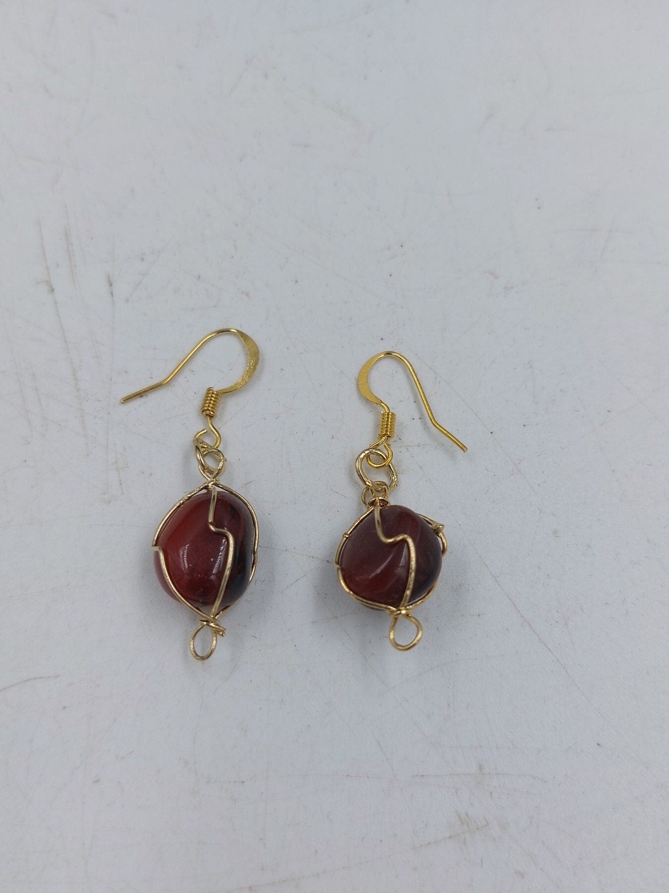 Carnelian Crystal Earrings Gold Plated Handmade