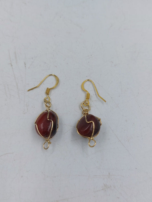 Carnelian Crystal Earrings Gold Plated Handmade