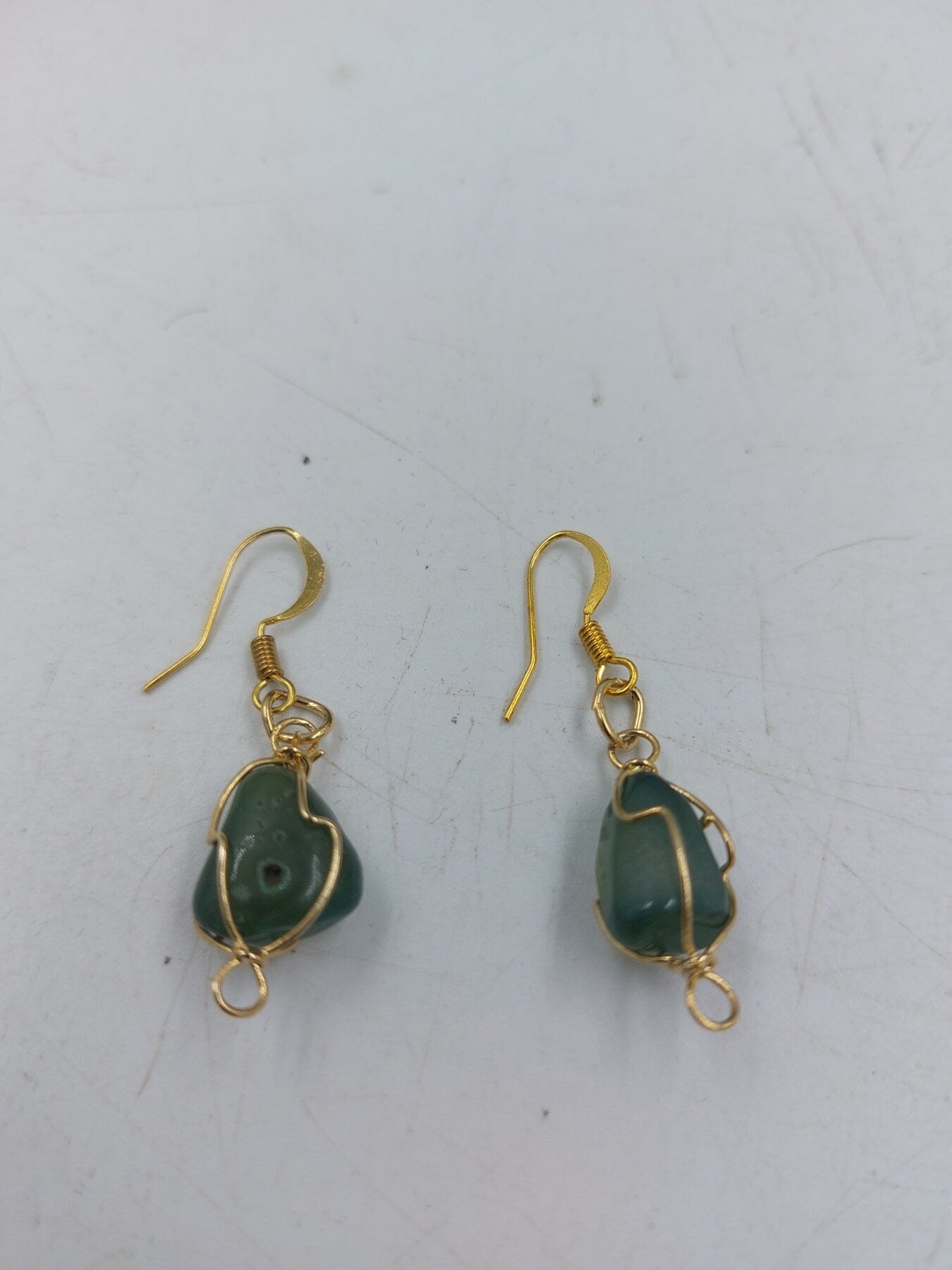 Green Agate Crystal Earrings Gold Plated Handmade