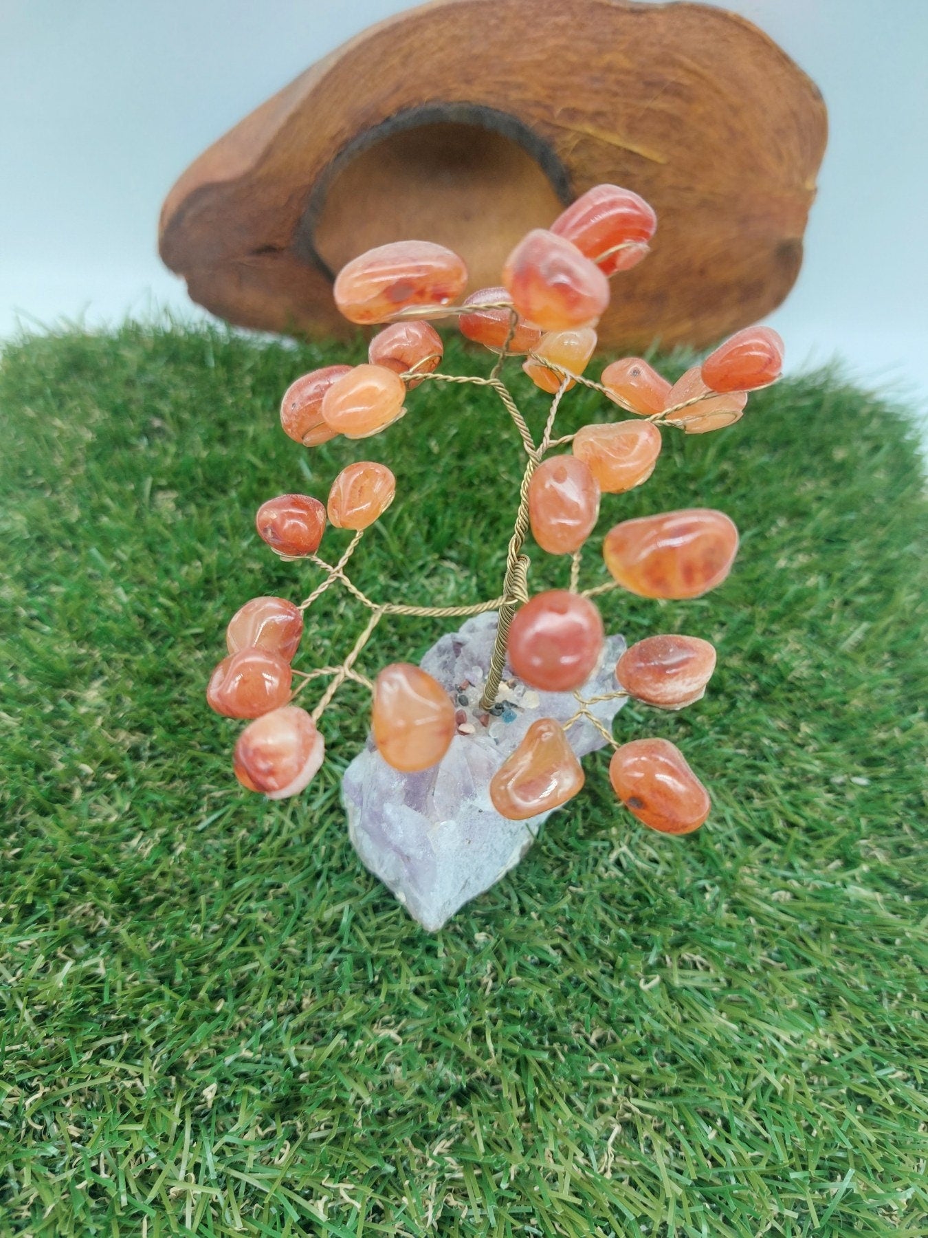 Carnelian Crystal Tree of Life with Amethyst Base Home Decoration