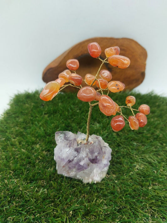 Carnelian Crystal Tree of Life with Amethyst Base Home Decoration
