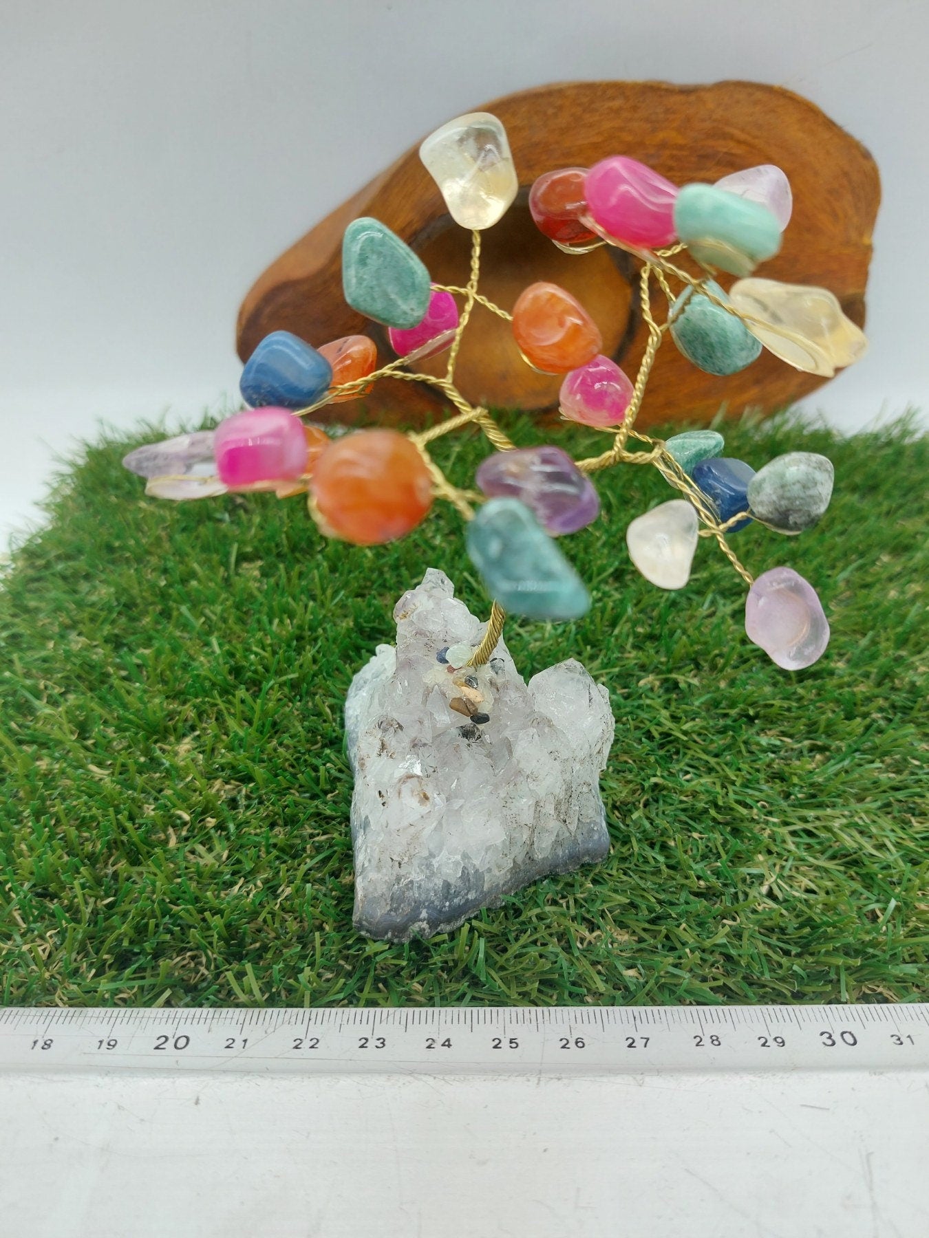 Mixed Crystals Tree of Life with Amethyst Base -- Home Decoration