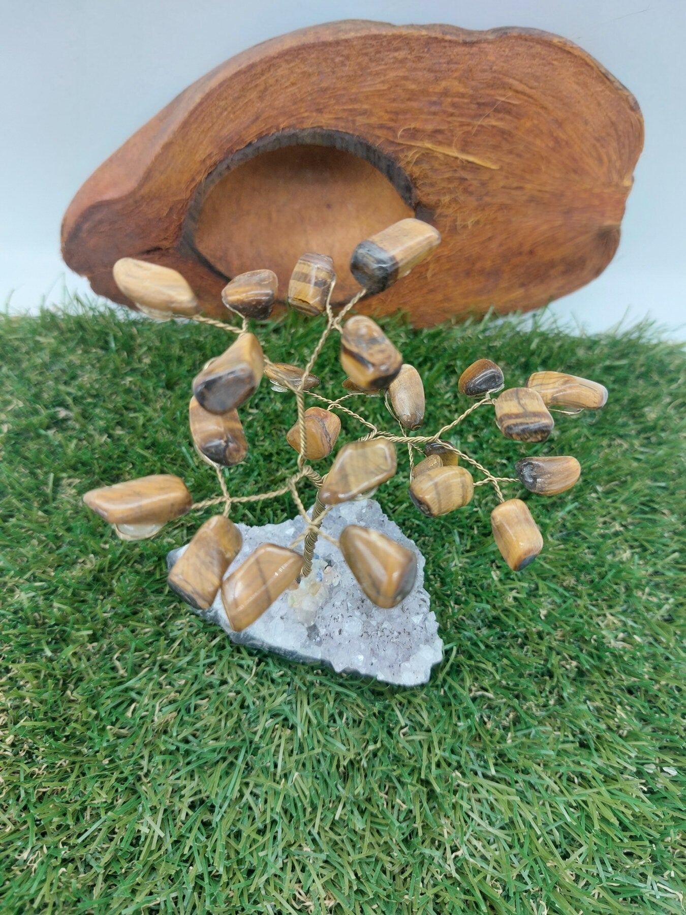 Tiger's Eye Crystal Tree of Life with Amethyst Base - Home Decoration