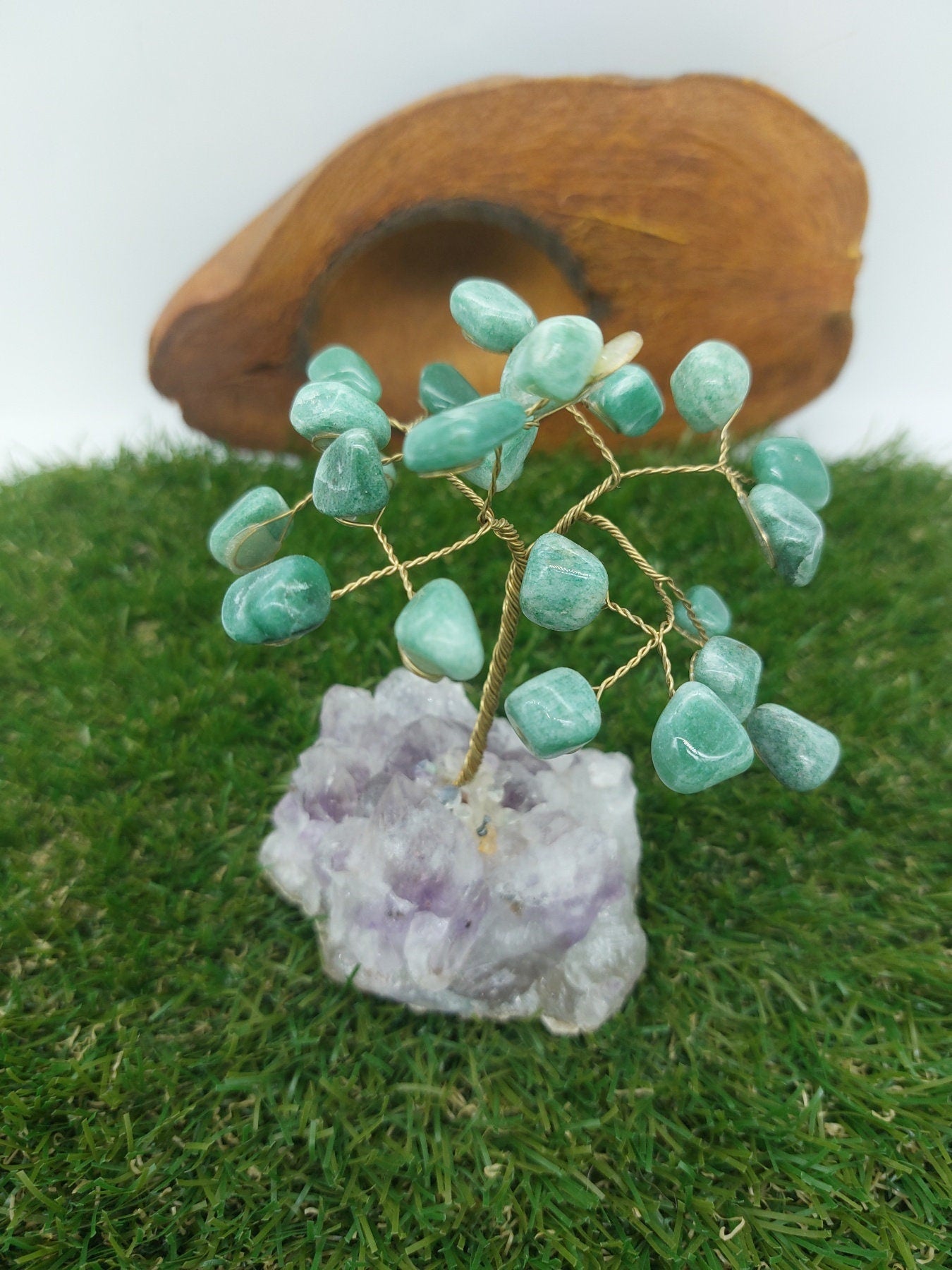 Green Aventurine Crystal Tree of Life with Amethyst Base - Home Decoration