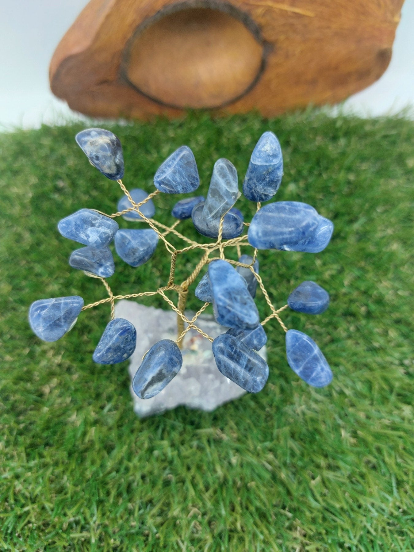 Sodalite Crystal Tree of Life with Amethyst Base - Home Decoration