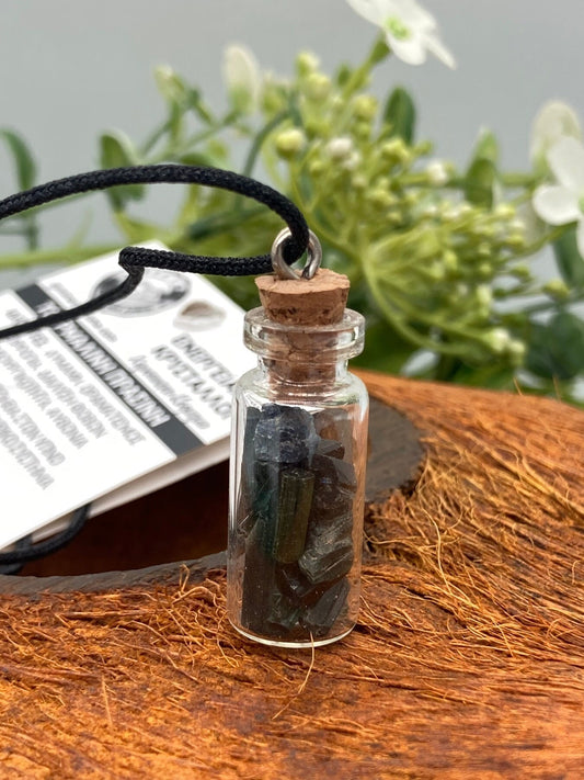 Green Tourmaline Crystal Chips Bottle Necklace