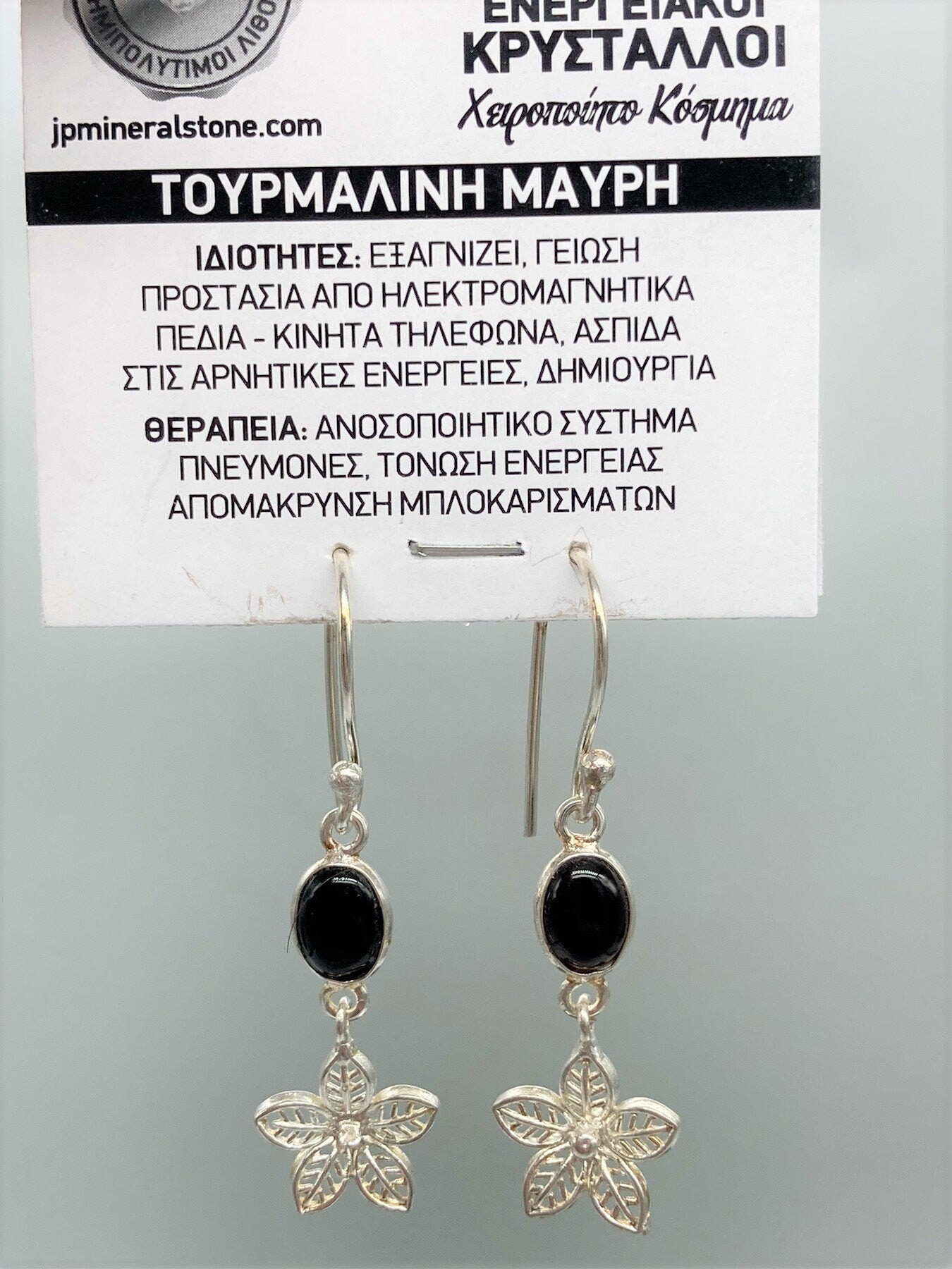 Black Tourmaline Crystal Silver Plated Earrings