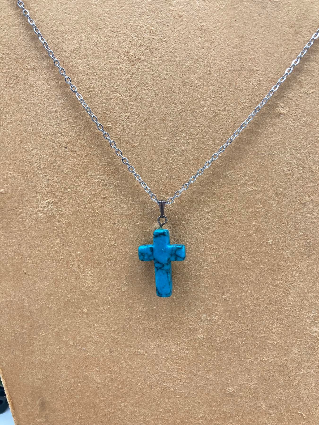 Turquoise Crystal Cross Sterling Steel Necklace