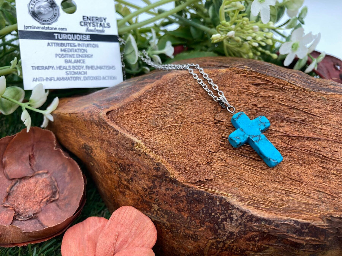 Turquoise Crystal Cross Sterling Steel Necklace