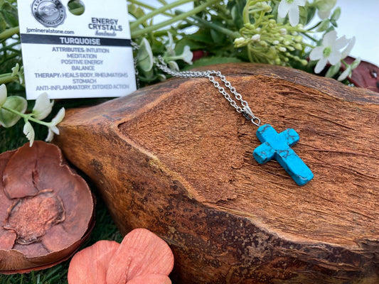 Turquoise Crystal Cross Sterling Steel Necklace