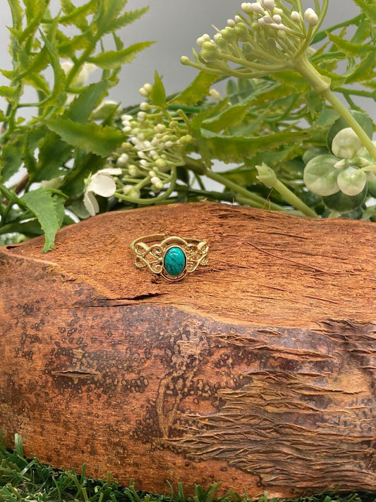 Turquoise Crystal Brass Ring