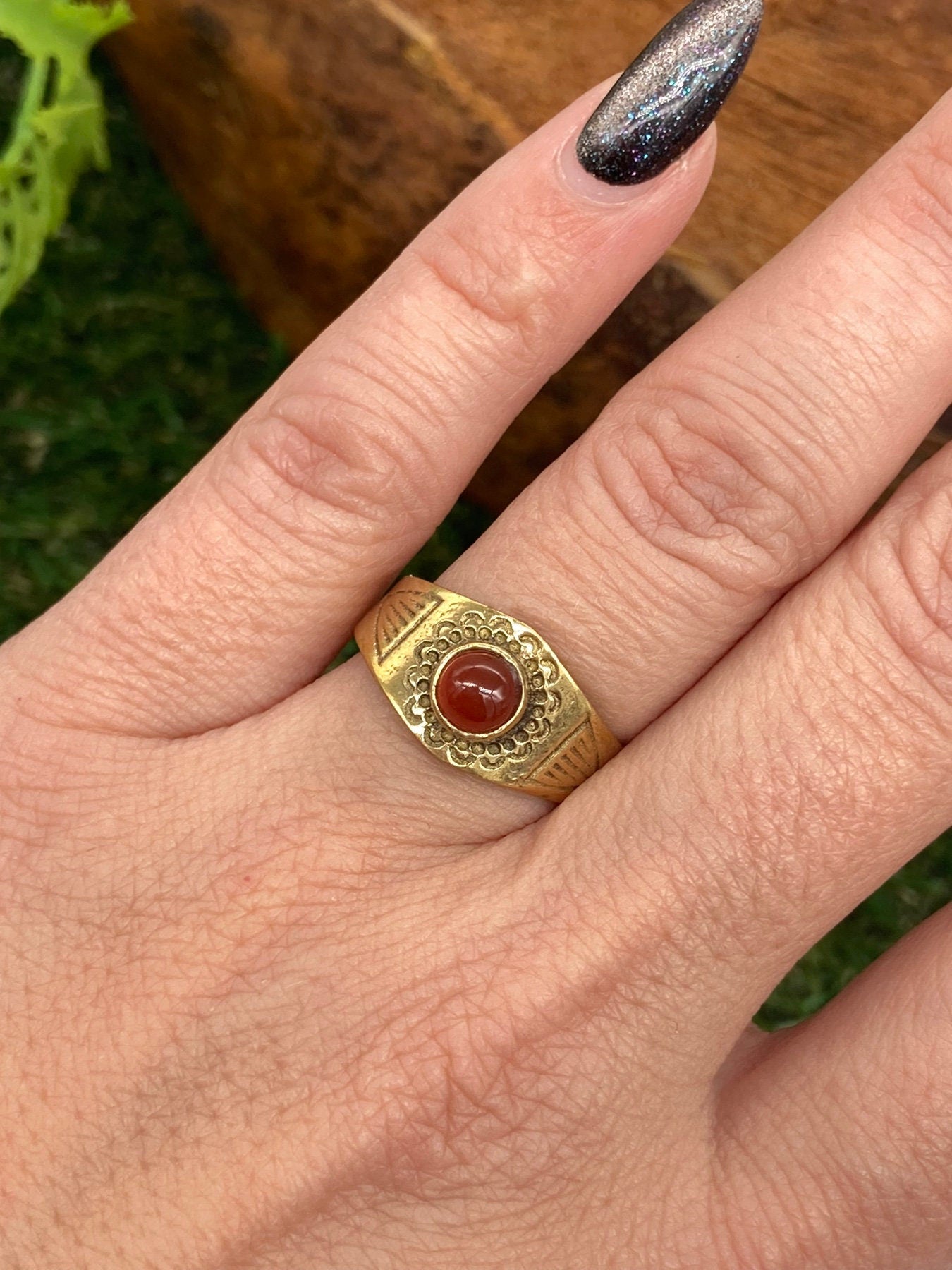 Carnelian Crystal Brass Ring - Jewelry- Energy, Self-esteem, Passion