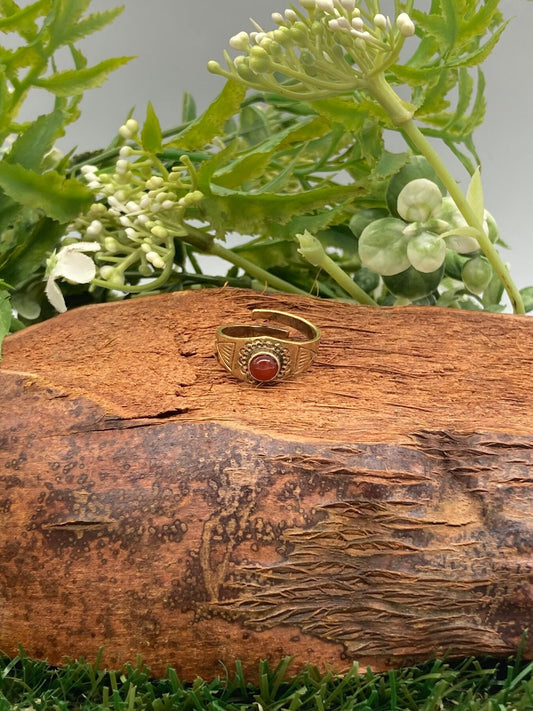 Carnelian Crystal Brass Ring - Jewelry- Energy, Self-esteem, Passion