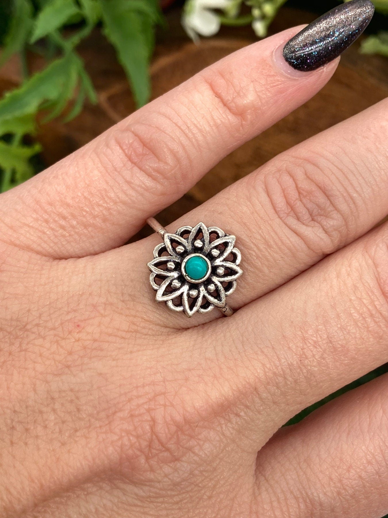 Turquoise Crystal Silver Plated Adjustable Ring