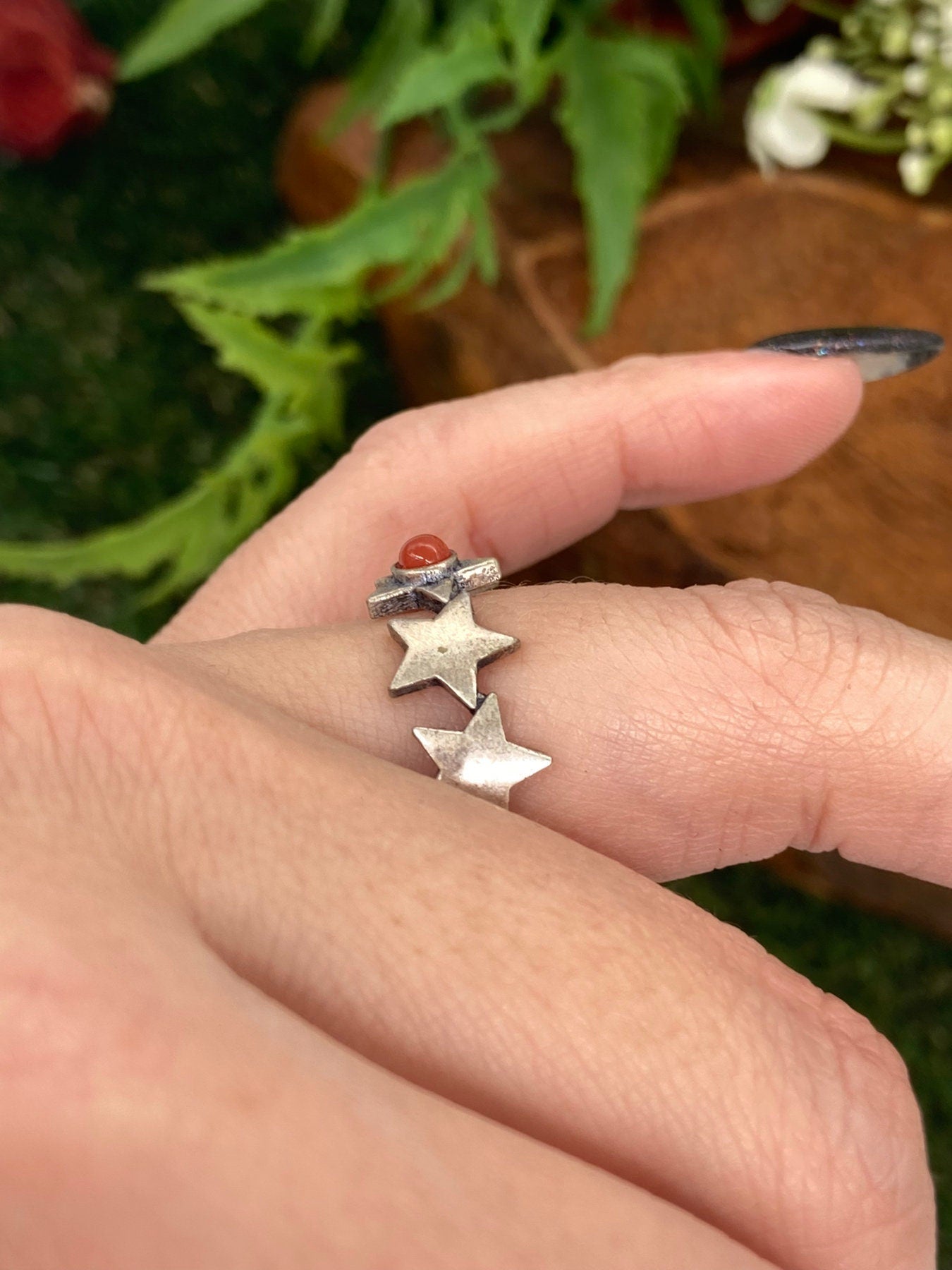 Carnelian Crystal Silver Plated Adjustable Ring