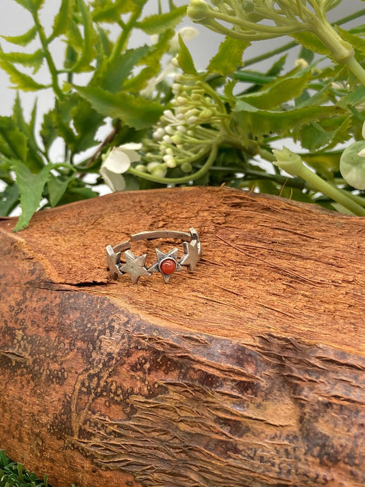 Carnelian Crystal Silver Plated Adjustable Ring