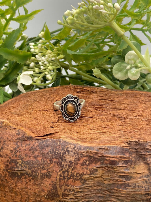Tiger's Eye Crystal Silver Plated Adjustable Ring