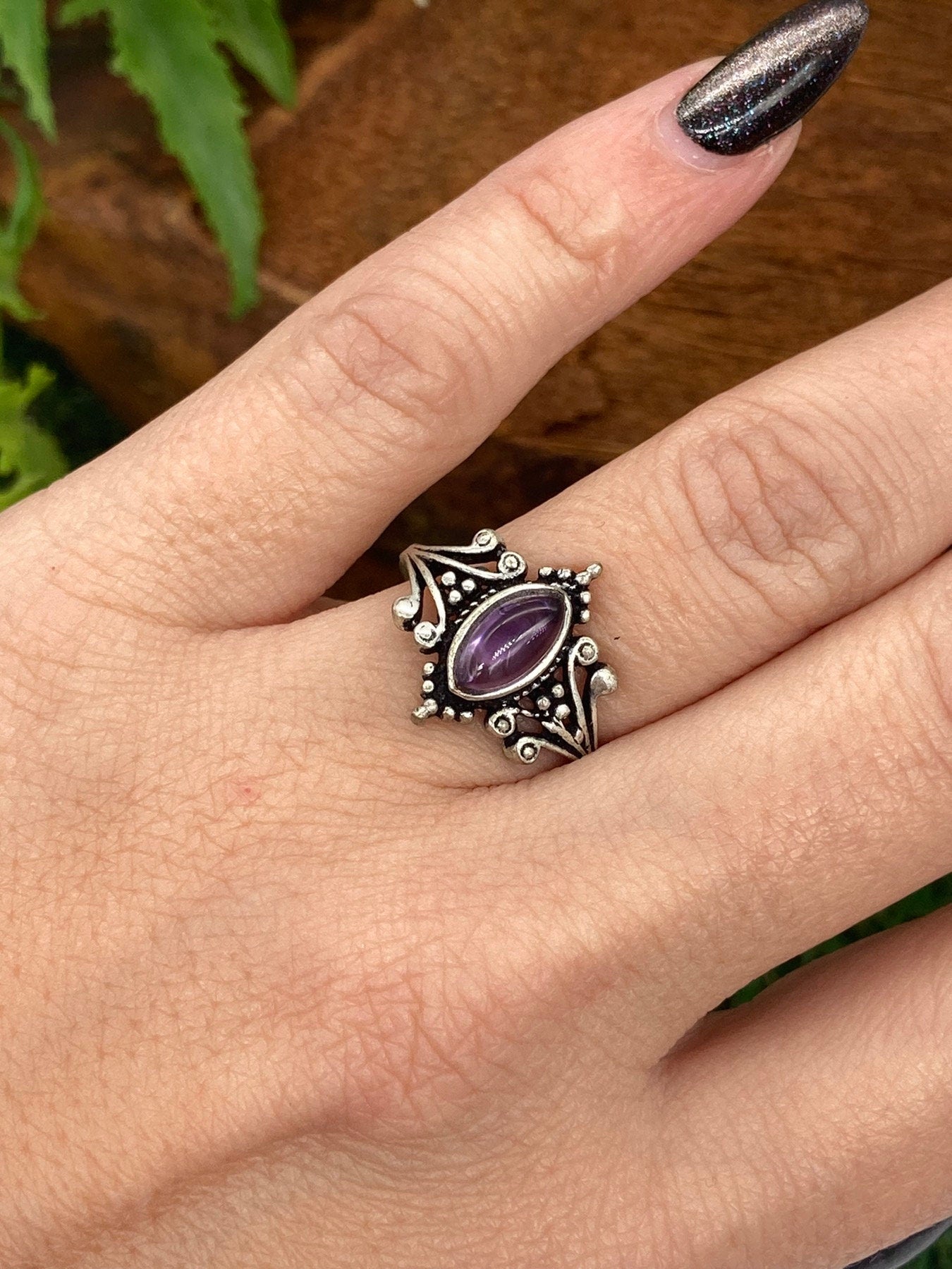 Amethyst Crystal Silver Plated Adjustable Ring