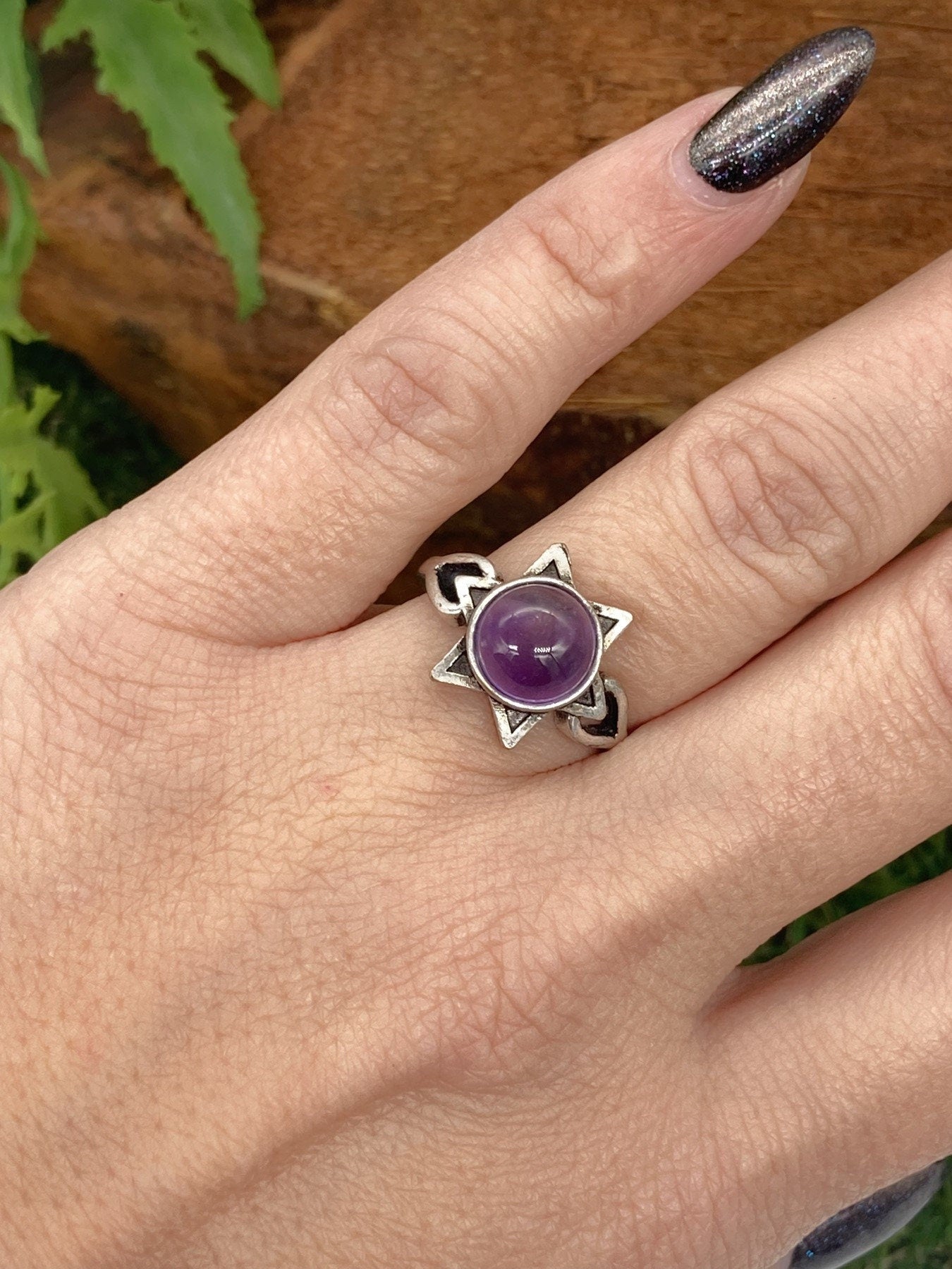 Amethyst Crystal Silver Plated Adjustable Ring