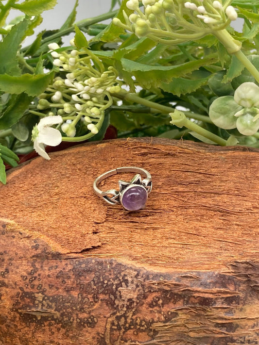 Amethyst Crystal Silver Plated Adjustable Ring