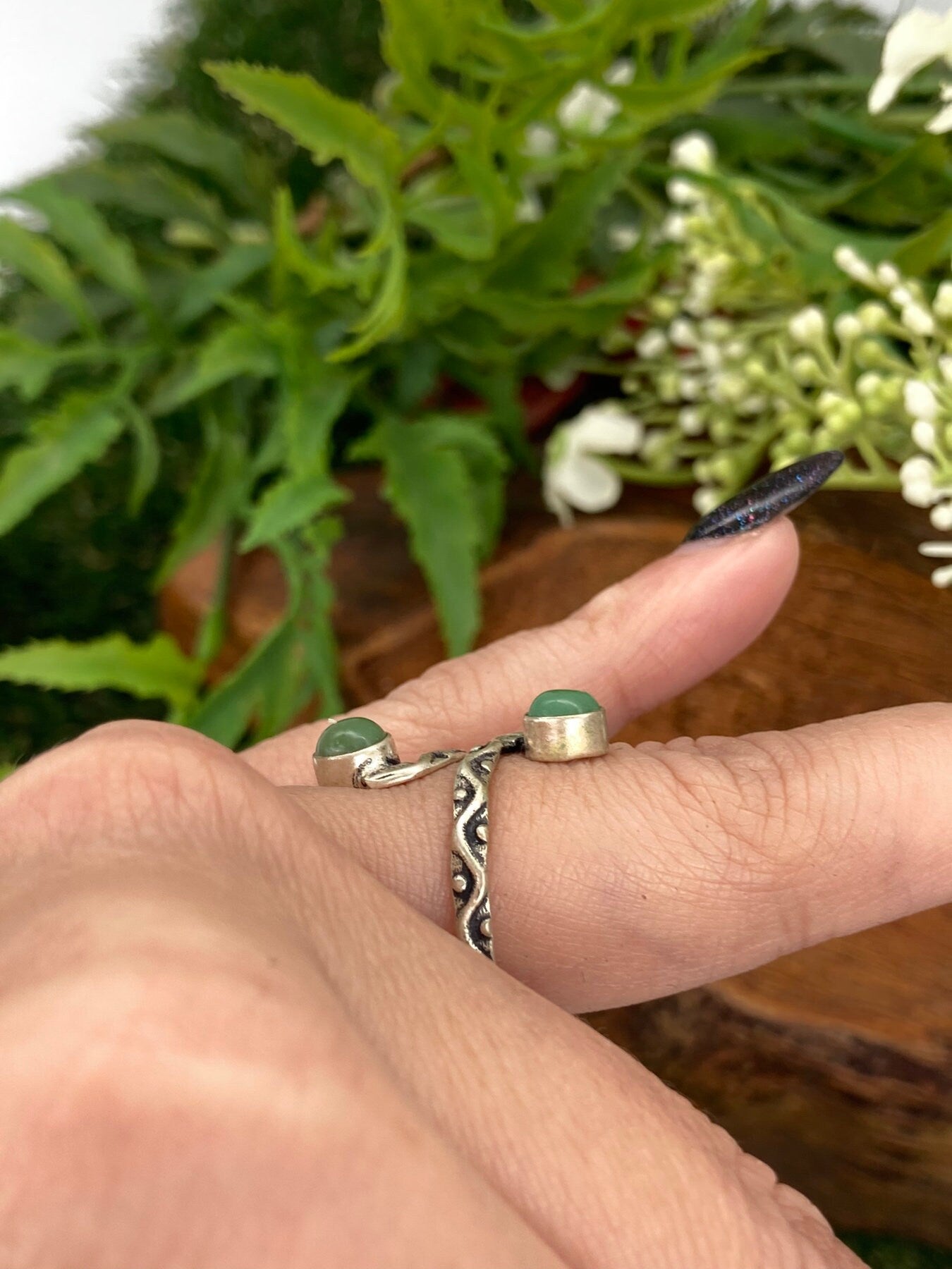 Jade Crystal Silver Plated Adjustable Ring